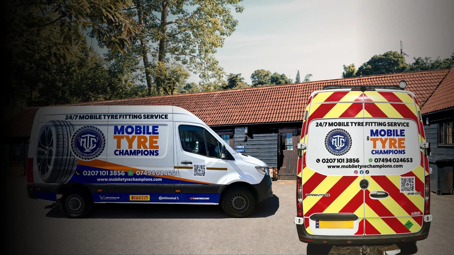 Mobile Tyre Champions service vans ready for 24/7 mobile tyre fitting and roadside tyre assistance Mobile Tyre Fitting Across Surrey, Hampshire & Berkshire